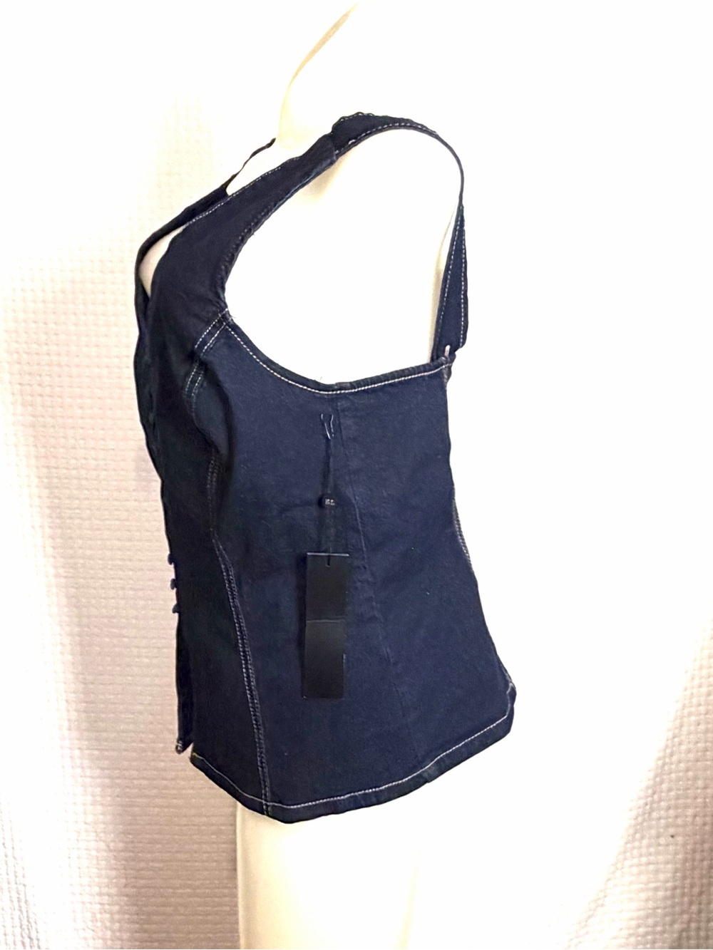 Emerson Lang Dark Denim Vest Stretch Western Boho Festival Fitted Size M NEW - Picture 2 of 12